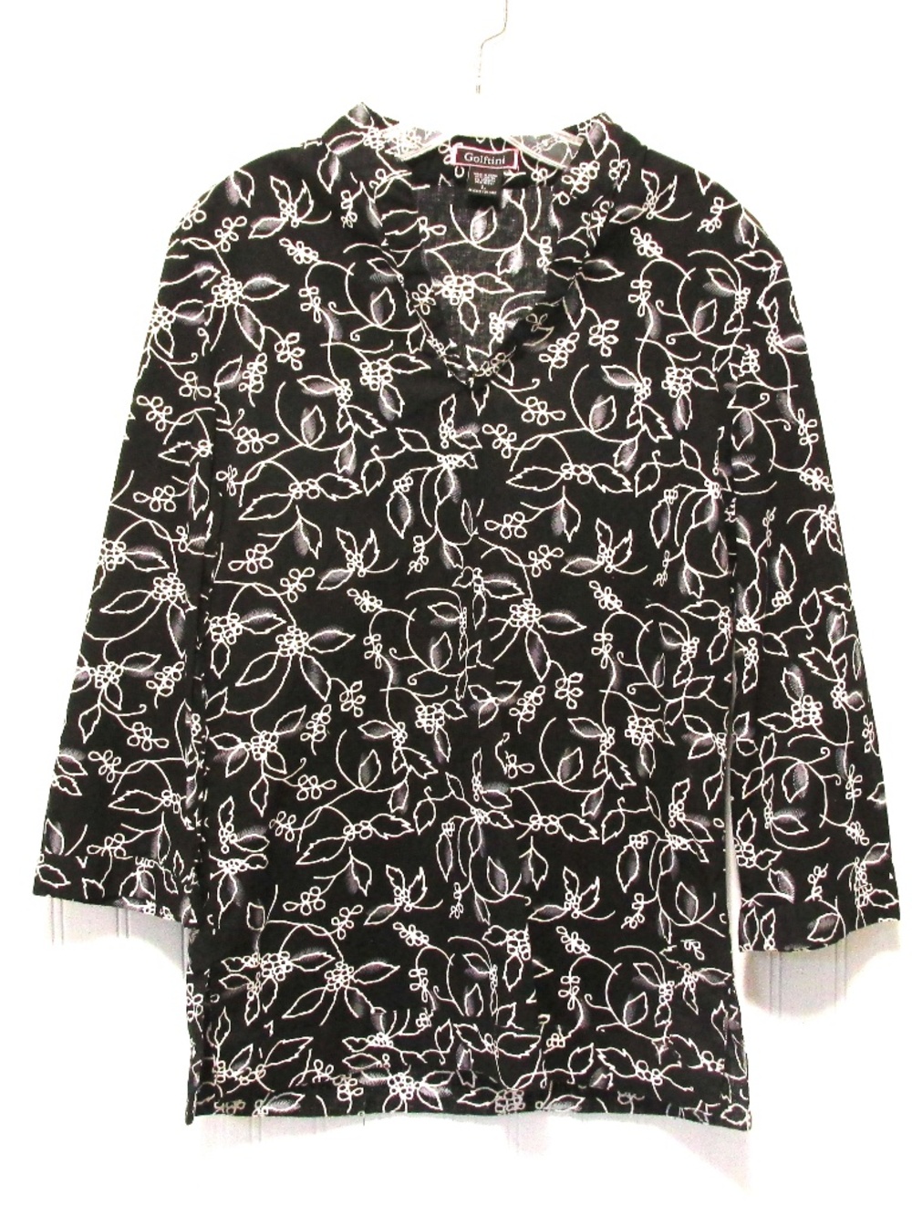 NWOT Black & White Cotton Floral Tunic Blouse, Size L